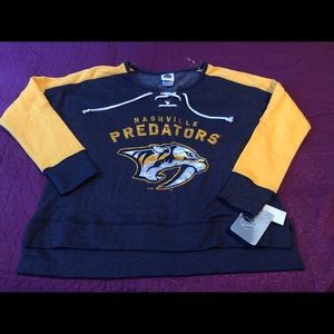 New NHL Nashville Predators Women’s Blue & Yellow Lace Up Shirt Sz S 4-6